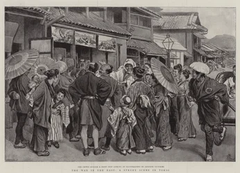 De Oorlog in het Oosten, een Straatscène in Tokio